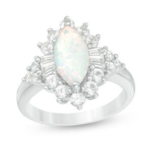 Zales Marquise Lab-Created Opal and White Sapphire Starburst Frame Ring